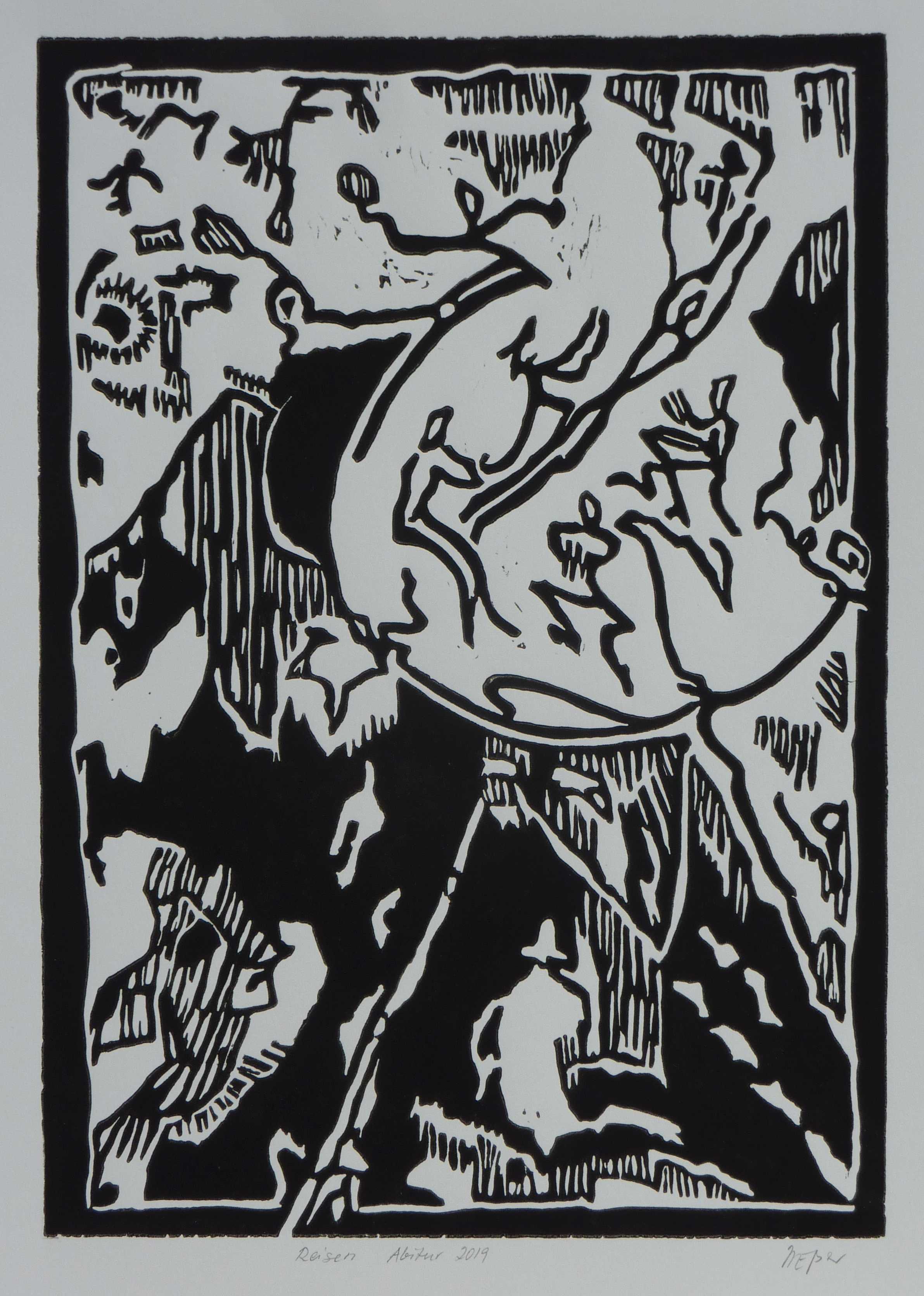 Reisen, 2019, Linolschnitt/Papier, 42 x 30 cm