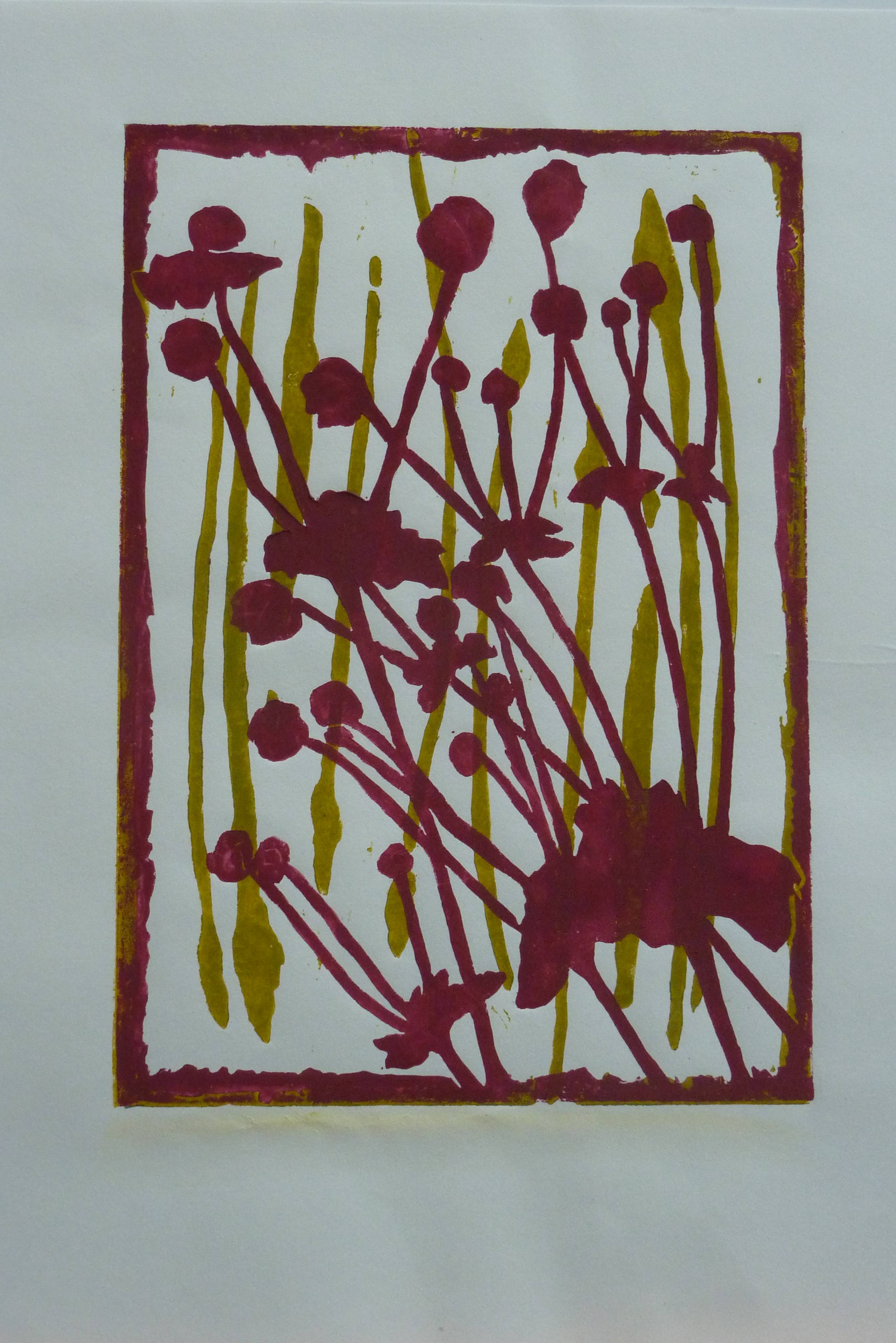 C-Pflanzliches/Blühendes, 2021 Serie, Linolschnitt/versch. Bildträger, Handabzug, ca. 42 x 30 cm